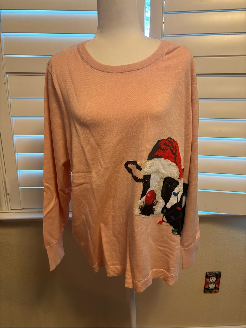 Lands' End Soft Peach Knit Top with Christmas Cow 3X NWT